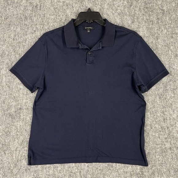 BANANA REPUBLIC LUXE TOUCH POLO SHIRT MENS L PREPPY NAVY GOLF CASUAL QUICK-DRY